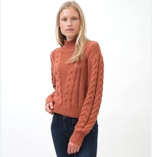 Aeropostale Cable Knit Mock Neck Sweater Orange Pullover Size XL